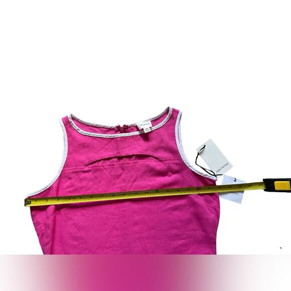 FORCYNTHIA Womens/Teen Pink Linen Dress Chest CutOut White Border Size XS Prep - Picture 5 of 5